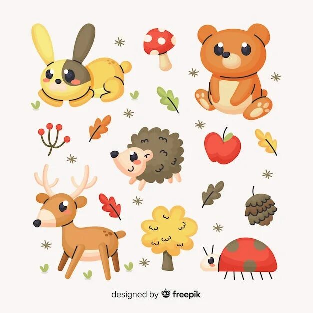 Лесные животные в приложении. Осень животные вектор. animal hand drawn.