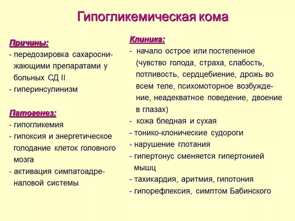 Кома является тест. Гипогликемическая кома клинические проявления. Клинические проявления гипогликемической комы. Гипогликемическая кома патогенез, симптомы. Причина появления гипогликемической комы.