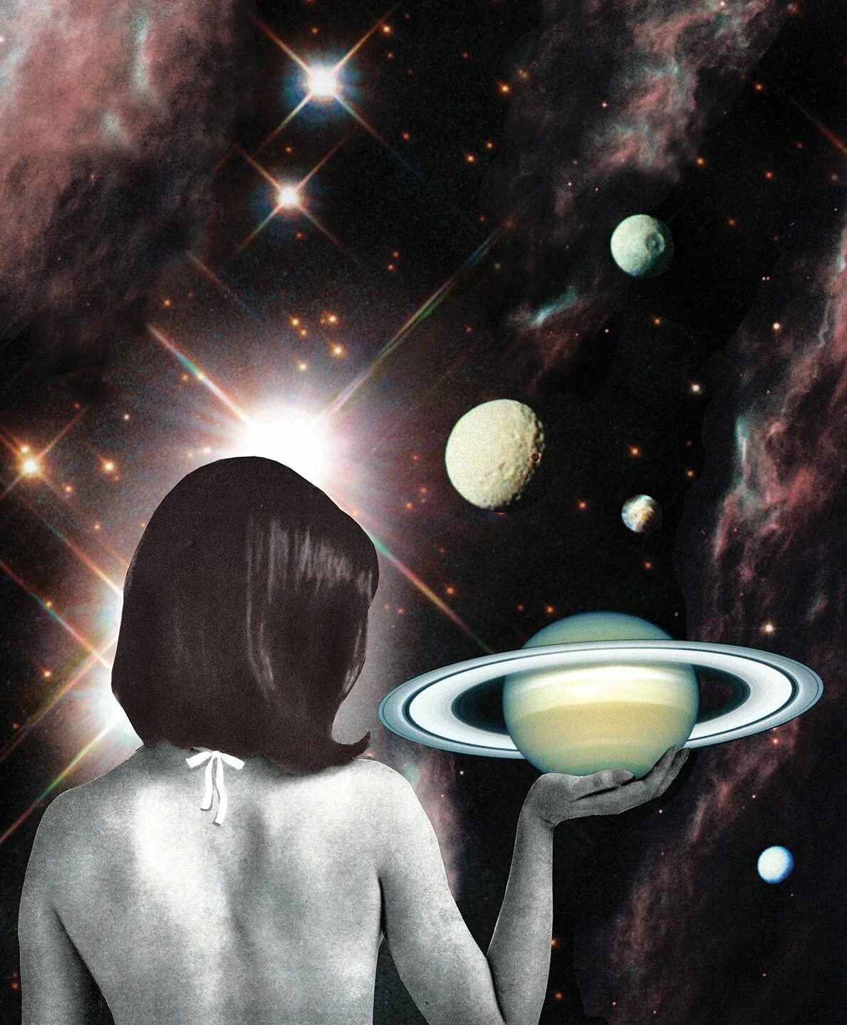 Луна сатурн женщина. Человек на Сатурне. Девушка Сатурн. Космос Сатурн с девушкой.