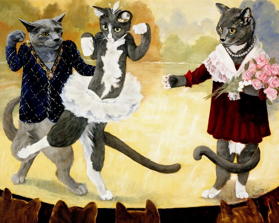 Вальсирующий кот. Художник jon goodel. кошачьи пляски. коты танцуют. кошка танцует.