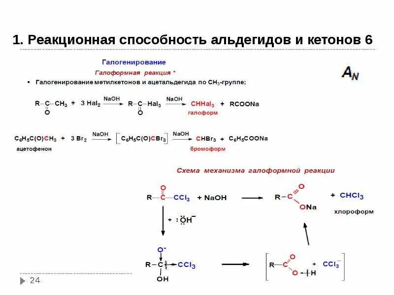 Реакция галогенирования альдегидов. Альдегиды и кетоны схема. Химические свойства альдегидов галогенирование. Галогенирование кетонов механизм. Характерные реакции кетонов