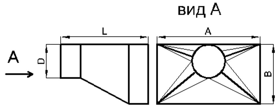 Переход прямоугольный 400х150/ф200 l300 (0,5). Круглое прямоугольное сечение. Соединитель воздуховод д160. Переход с квадратного на круглый воздуховод чертеж. Переход прямоугольный воздуховод чертеж тип 4.