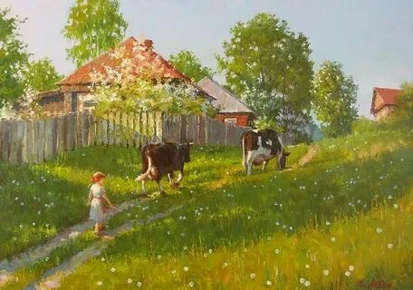 Деревенские пейзажи с людьми