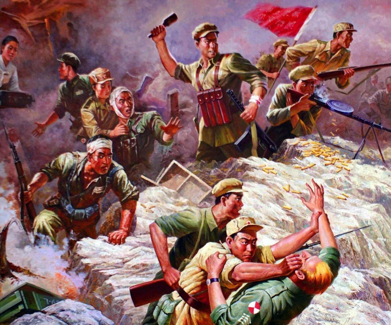 Оон в корейской войне. Солдаты КНДР В корейской войне. Северокорейские солдаты 1950. Батальная живопись КНДР. Армия Северной Кореи 1950.