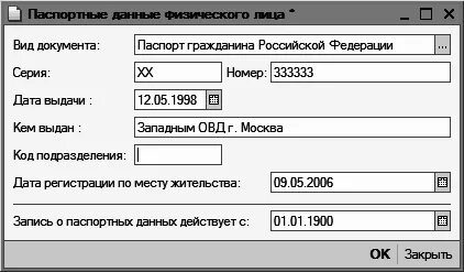 Идентифицирующие данные физического лица