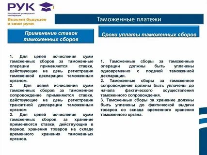 Порядок уплаты таможенных сборов