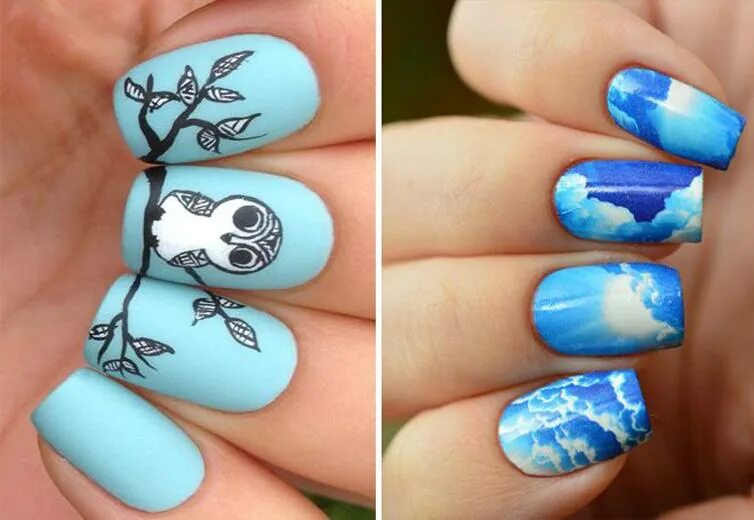 Ногти голубые рисунки. Голубой маникюр с веточкой. Голубой френч на ногтях. Маникюр в голубых тонах. Голубые ногти.