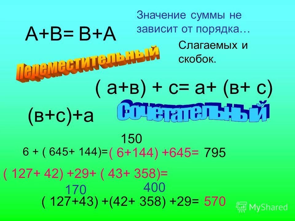 Свойства сложения 2 класс. Пкпеместмтелтное свойство. Сложение законы сложения. Сочетательное свойство сложения 2 класс. Значение суммы не зависит от порядка слагаемых.