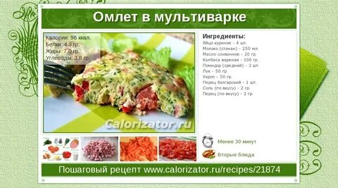 Омлет с молоком и яйцом калорийность