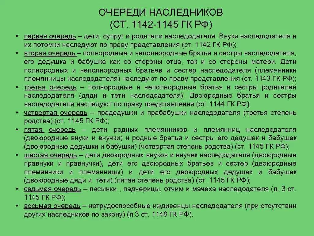 Очереди наследников гк рф