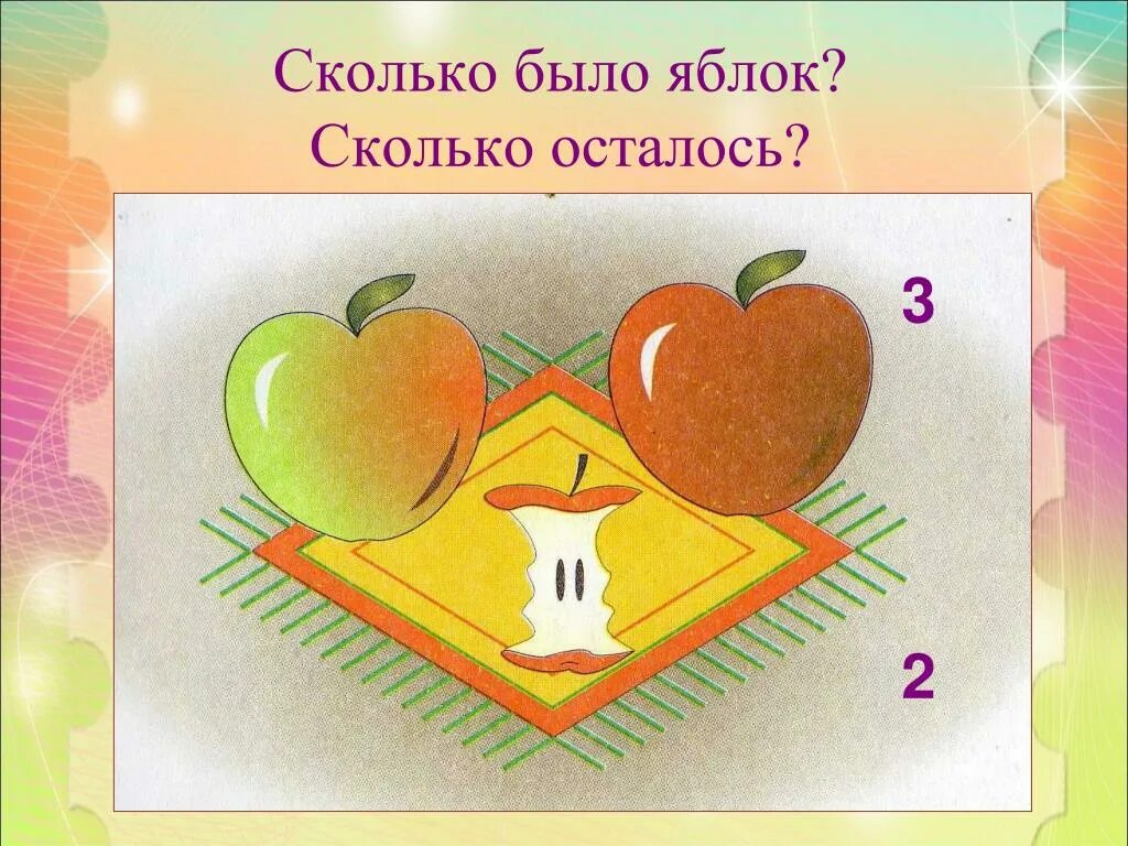 Осталось три яблока. Сколько было яблок. Сколько яблок осталось. Сколько будет яблоко. Сколько будет 2 яблока.