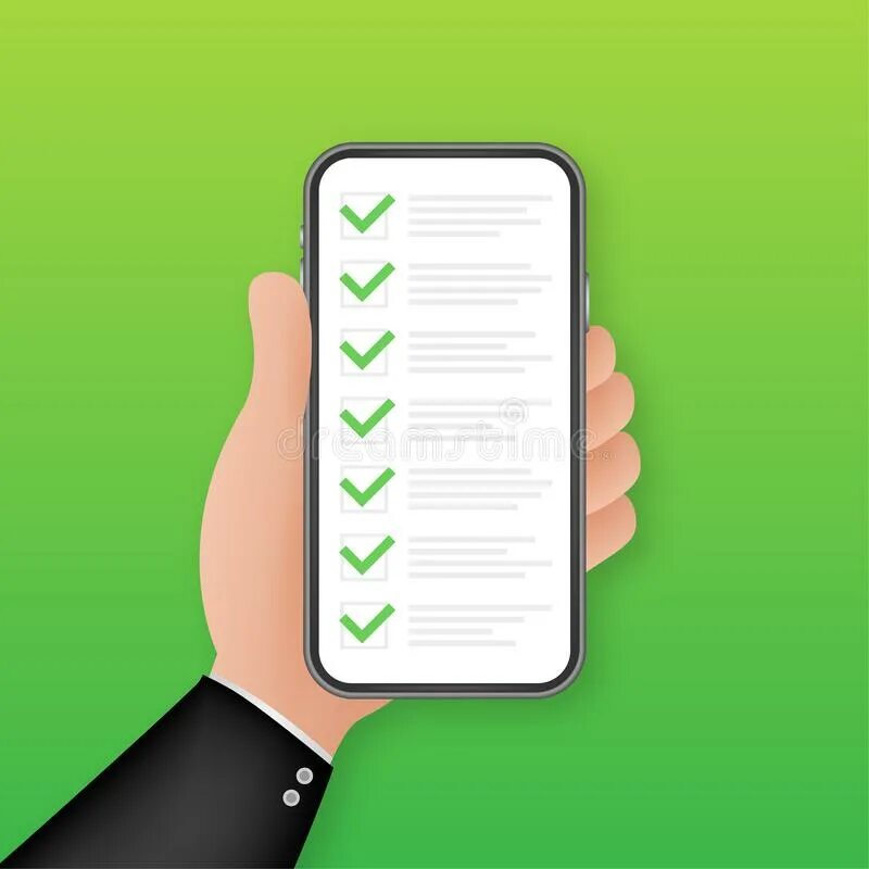 Vector обзор. Список на зеленом фоне. обзор вектор. phone check green. survey vector.