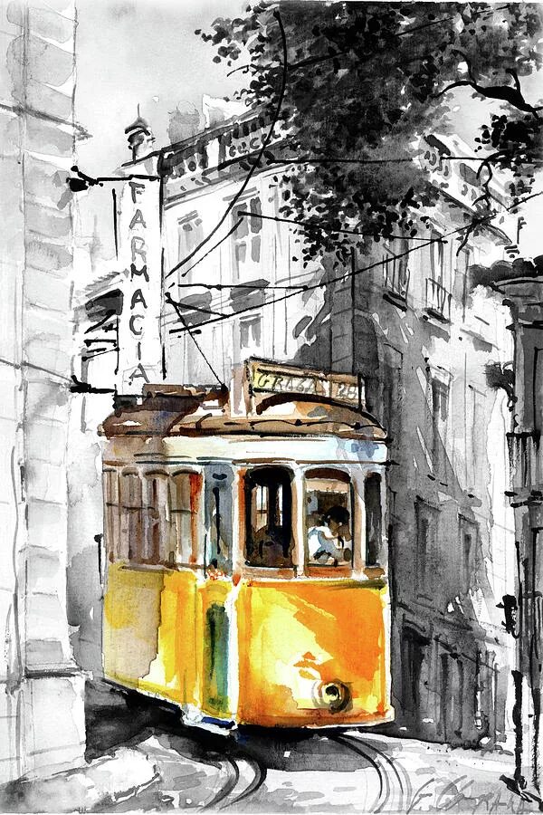 Лиссабон желтый трамвайчик. Лиссабон старый город трамвайчики. Лиссабон трамвай картина. Трамвай Лиссабон graca 28. Ретро трамвай довлатов