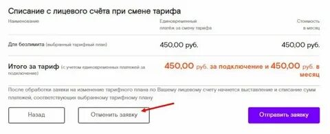 Как сменить тариф в личном кабинете