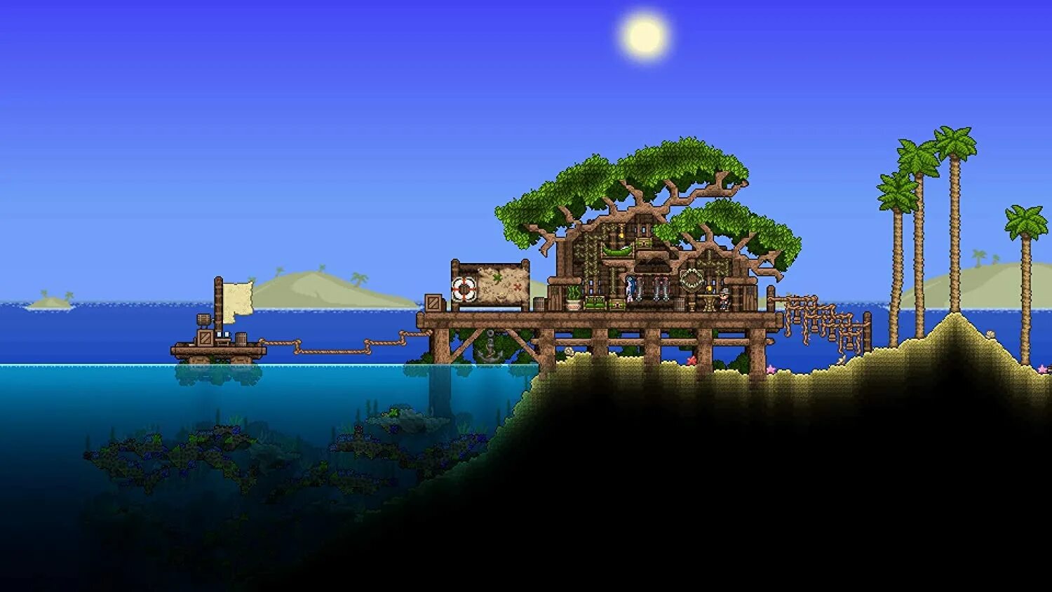 Catalyst terraria. Дом в океане террария. Дом у моря террария. Нинтендо свитч Terraria. Домик на пляже террария.