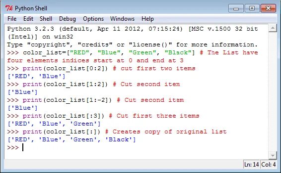 Python slice indices