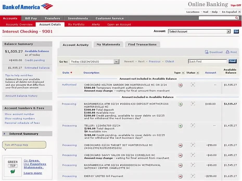 Bank of America Bank Statement. Выписка Bank of America. Bank of America интернет банкинг.