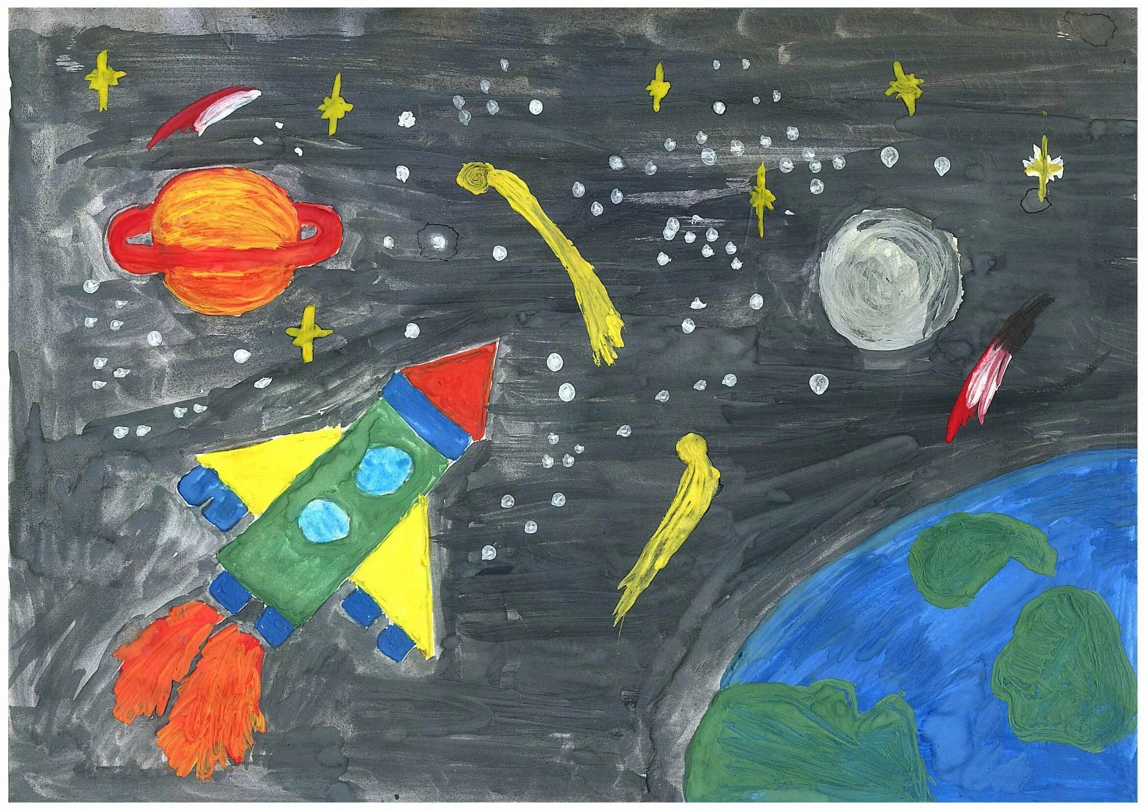 День космонавтики изо 4 класс презентация. Рисунок на тему космос. Рисунок на космическую тему. Детский рисунок на тему космос. Детские рисунки про космос.