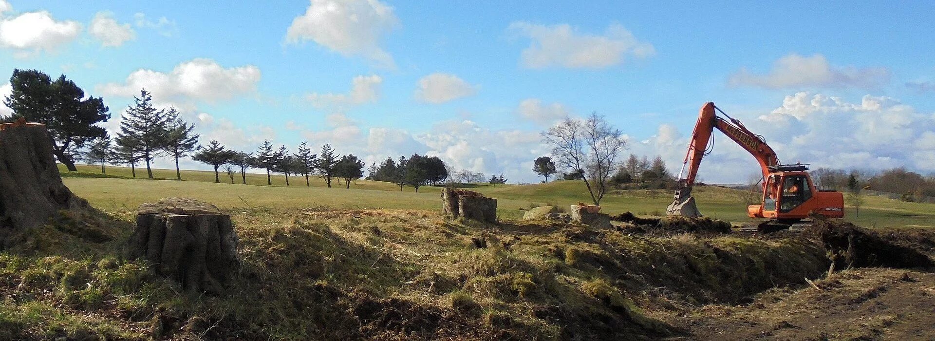 Clearing land. Экскаватор на пилораме.