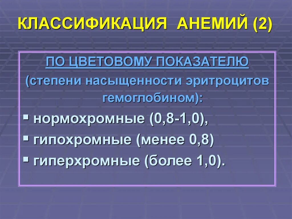 Анемия каких степеней. Классификация анемий. Классификация анемий по цветовому показателю. Анемии классификация лабораторная. Классификация анемий по лабораторным признакам.