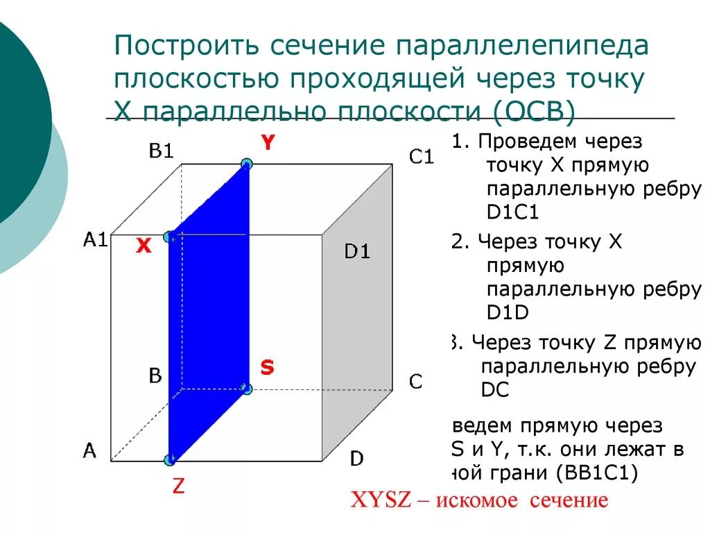 Сечение через точки. Сечение параллелепипеда плоскостью. Построение сечений прямоугольного параллелепипеда. Сечение прямоугольного параллелепипеда по трем точкам. Построить сечение параллелепипеда плоскостью проходящей через точки.