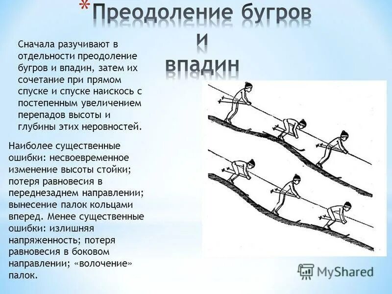 Преодоление бугров и впадин при спусках. Как преодолевать бугры и впадины при спусках. Техника преодоления бугров и впадин на лыжах. Как преодолевать бугры и впадины при спусках. Преодоление бугров и впадин.