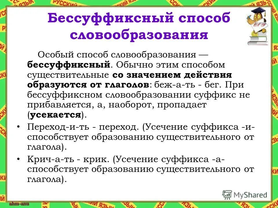 Словообразование глаголов в русском языке. Бессуффиксный способ словообразования. Способы словообразования бессуффиксный способ. Бессуффиксальный способ словообразования примеры. Слова бессуфиксный способом примеры.