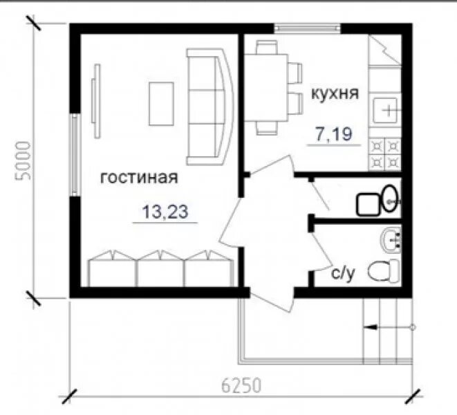 Дачный домик 6x6м с крыльцом ДД-12