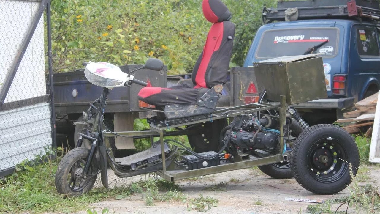 Как сделать скутер быстрее. Трицикл из хонды дио. трицикл из honda dio. трицикл из dio af34. трицикл из скутера 139qmb.