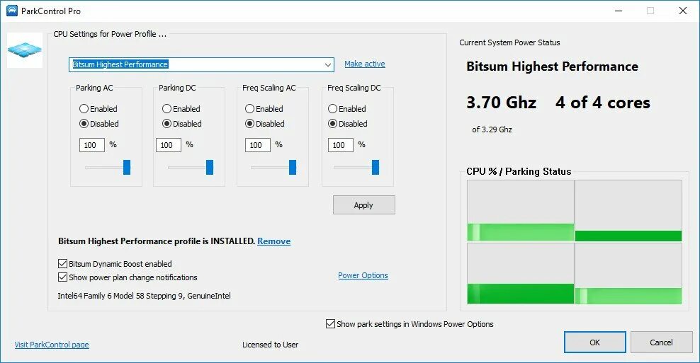 Highest performance power. Bitsum PARKCONTROL Pro 1.2.8.0. CPU PARKCONTROL активация. Bitsum Highest Performance. Программа парковки ядер.