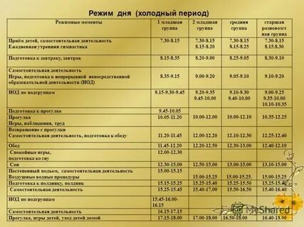 Проведение режимных моментов в первой половине дня