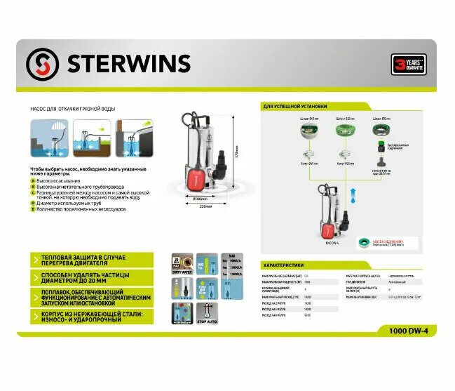 Как разобрать насос sterwins Насос погружной дренажный для грязной воды, 13500 л/час купить по выгодной цен