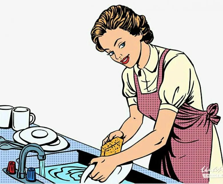 Мама моет посуду. Мойщик посуды. Женщина моет посуду. Уборка иллюстрация.