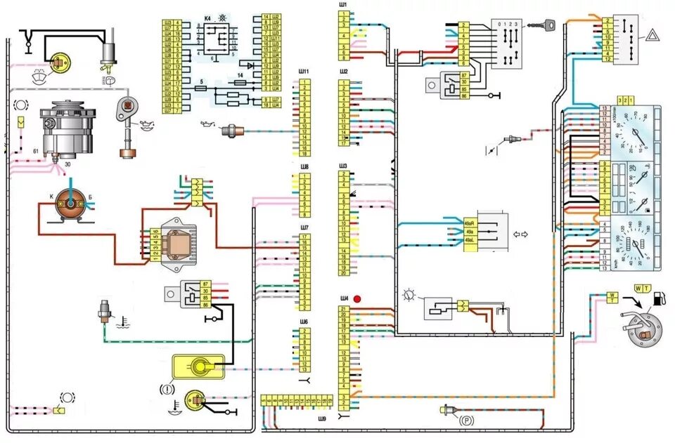 Проводка 2109 карбюратор. Электрическая схема ВАЗ 2109 инжектор. Схема приборной панели ВАЗ 2109 низкая панель карбюратор. Проводка высокой панели ВАЗ 2109 схема. Схема панели приборов ВАЗ 2109 высокая панель карбюратор.