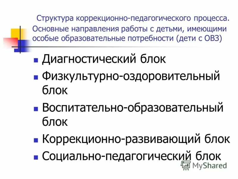 Направления коррекционно педагогической работы