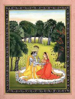 Krishna Appeasing Radha for Not Coming on Time. 