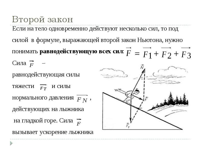 2 Закон Ньютона равнодействующая сил. Второй закон Ньютона сила равнодействующая сил. Равнодействующая сила закон Ньютона. 2 Закон Ньютона сумма всех сил действующих на тело. Если на тело действует несколько сил