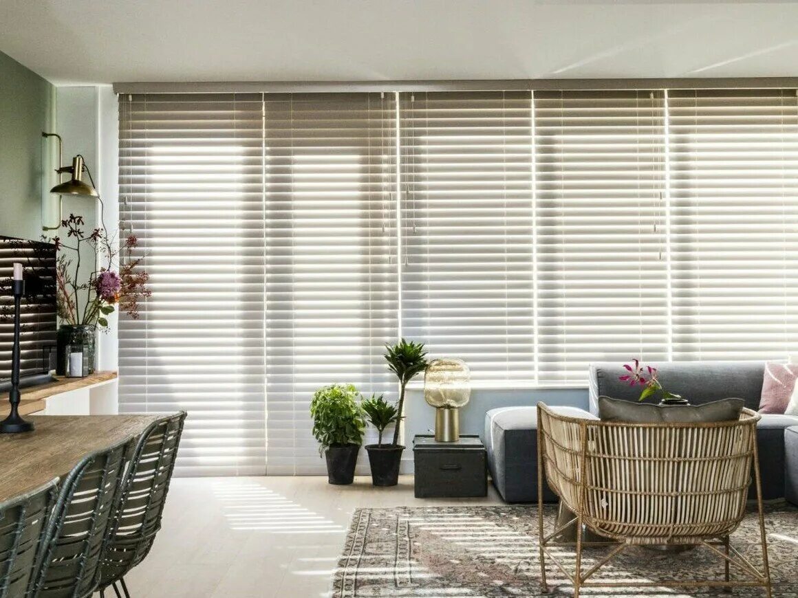 Как правильно выбрать жалюзи. Плиссе Hunter Douglas. Горизонтальные жалюзи в интерьере гостиной. Горизонтальные жалюзи в интерьере. Модные жалюзи.