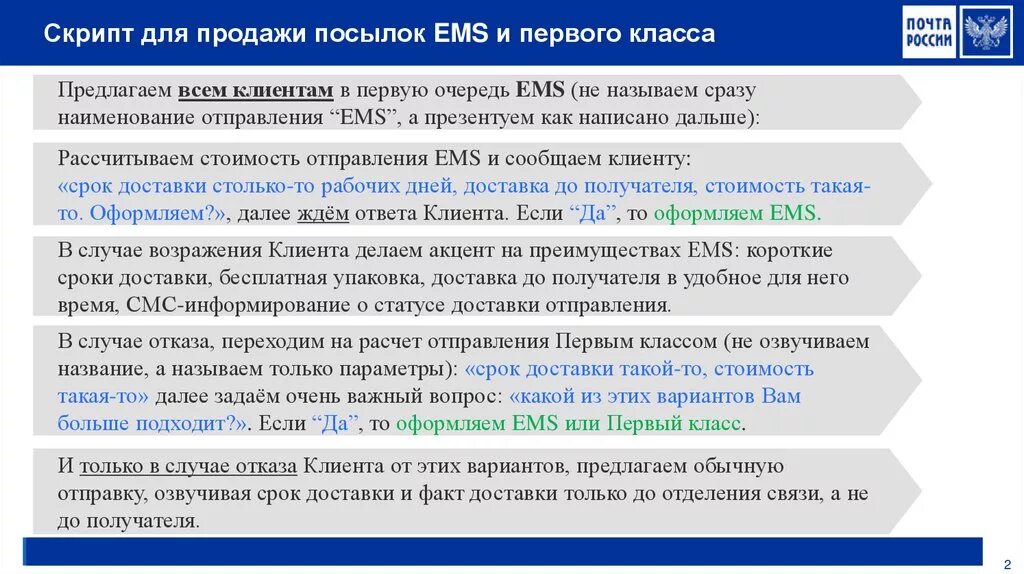 Почтовая пересылка 1 класса. Скрипты почта России. Скрипт для оператора. Скрипт продаж почты России. ЕМС отправления почта России.