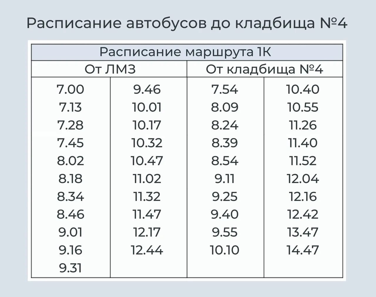 Череповец расписание автобуса 1к до кладбища 4. Расписание автобуса 1 до 4 кладбище Череповец 2020. Расписание автобуса 1 Череповец на 4 кладбище. Расписание автобусов Череповец маршрут 1 до кладбища 4.