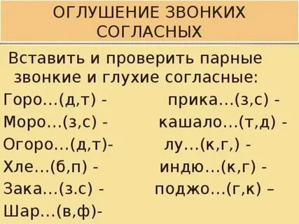 Слова с парными глухими на конце
