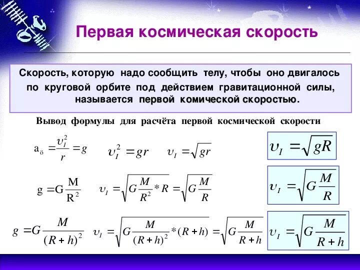 Скорость движения спутника земли