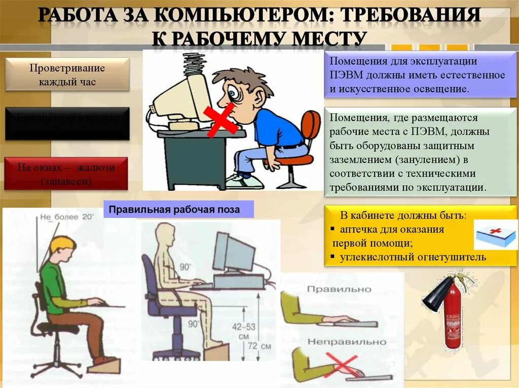 Требования к рабочему месту за компьютером. Безопасность работы за компьютером. Безопасность на рабочем месте. Требования к рабочему месту ПК. Мероприятия по организации рабочего места