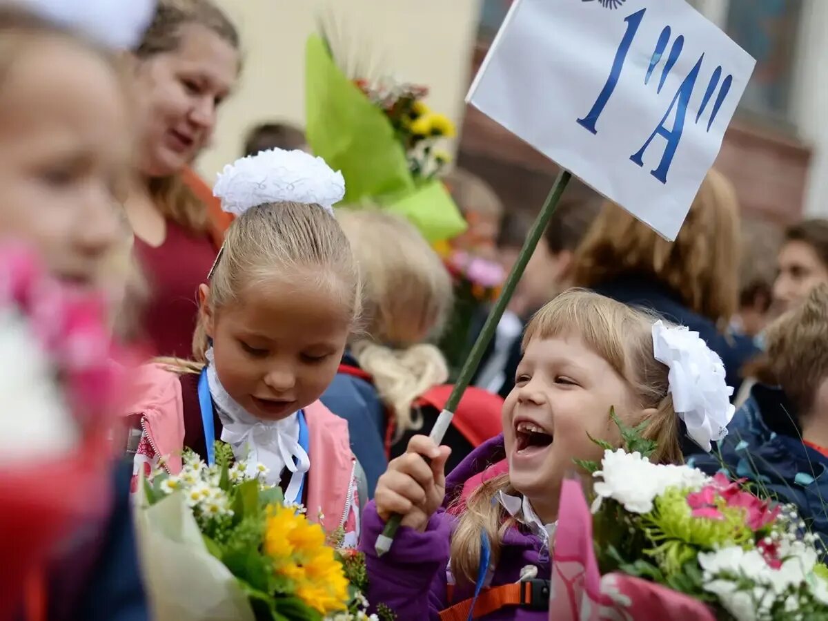 Первое сентября. Первоклассник. Школьная линейка. Первый класс. Первоклассник со спины.