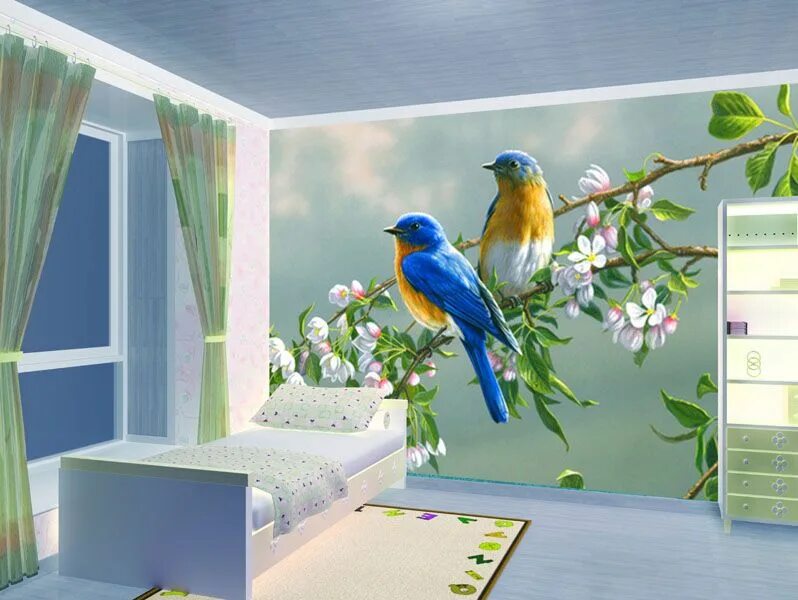 Room bird. Птички в интерьере. Фреска с птичками. Фреска птицы в детскую комнату. Роспись стен птицы.