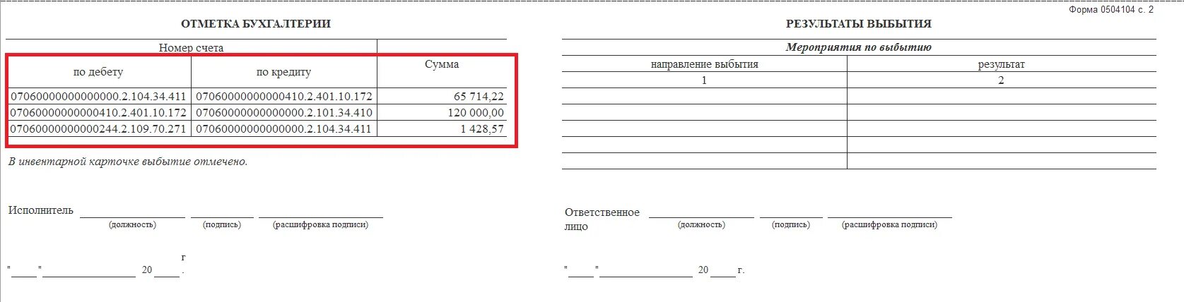 Мероприятие по списанию основных. Акт 0504104 на списание основных средств. результат выбытия. акт списания основных средств результат выбытия. форма 0504104 результат выбытия.