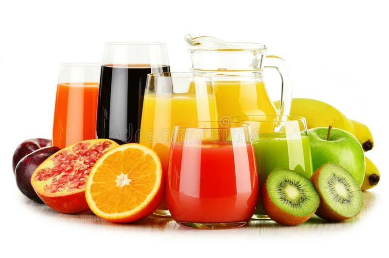 5 фруктовых соков. Сок на белом фоне. Concentrated Fruit Juice. GOFRUT.