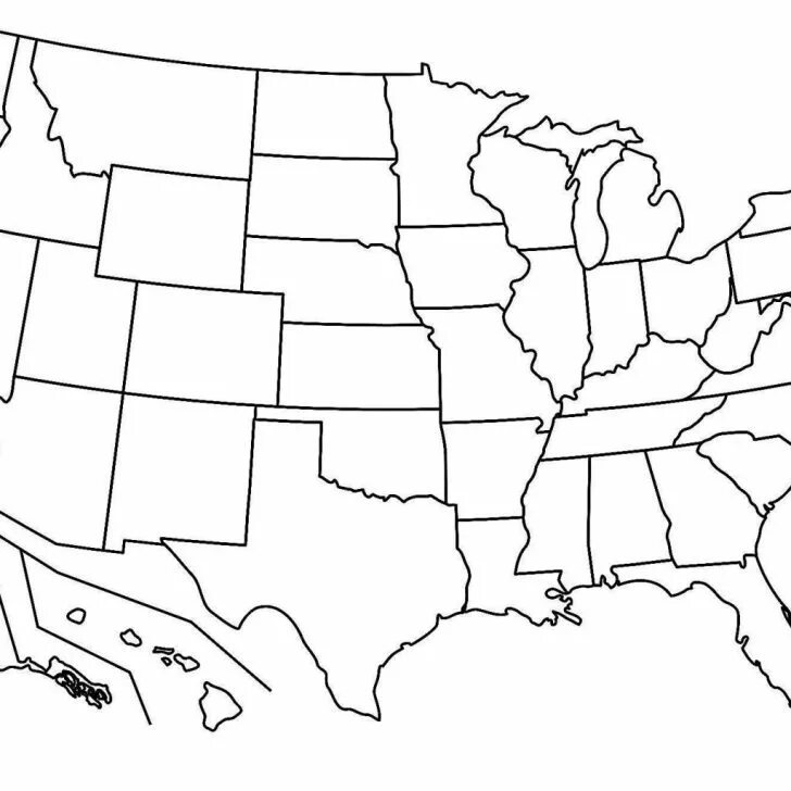 Контурная карта США. США карта Штатов на русском языке. USA Map with States and Capitals. Соединенные цивилизованные штаты. State coloured
