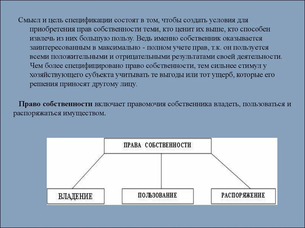 Что включает в себя право владения. Спецификация прав собственности это в экономике. Способы спецификации прав собственности.