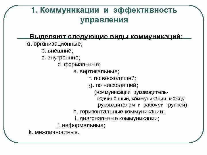 Эффективность управления коммуникациями. Классификация коммуникаций в менеджменте. Диагональный вид коммуникации. Типы общения в менеджменте. Коммуникации и эффективность управления.